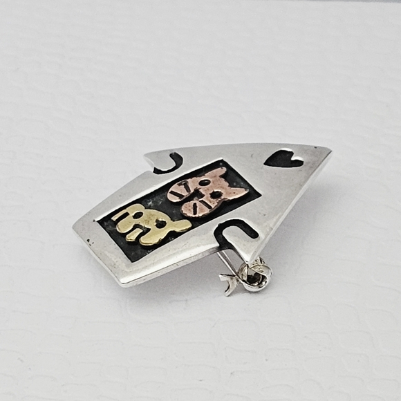 Silpada Rare Sterling Silver Brass Copper Cat Dog Heart House Pin Brooch FFI664 - Picture 4 of 16